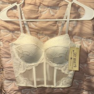 Say What? Women's White Lace Bustier